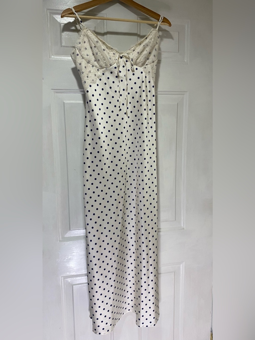 Jessica Simpson White Maxi Slip Dress with Navy Polka Dots